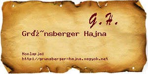 Grünsberger Hajna névjegykártya